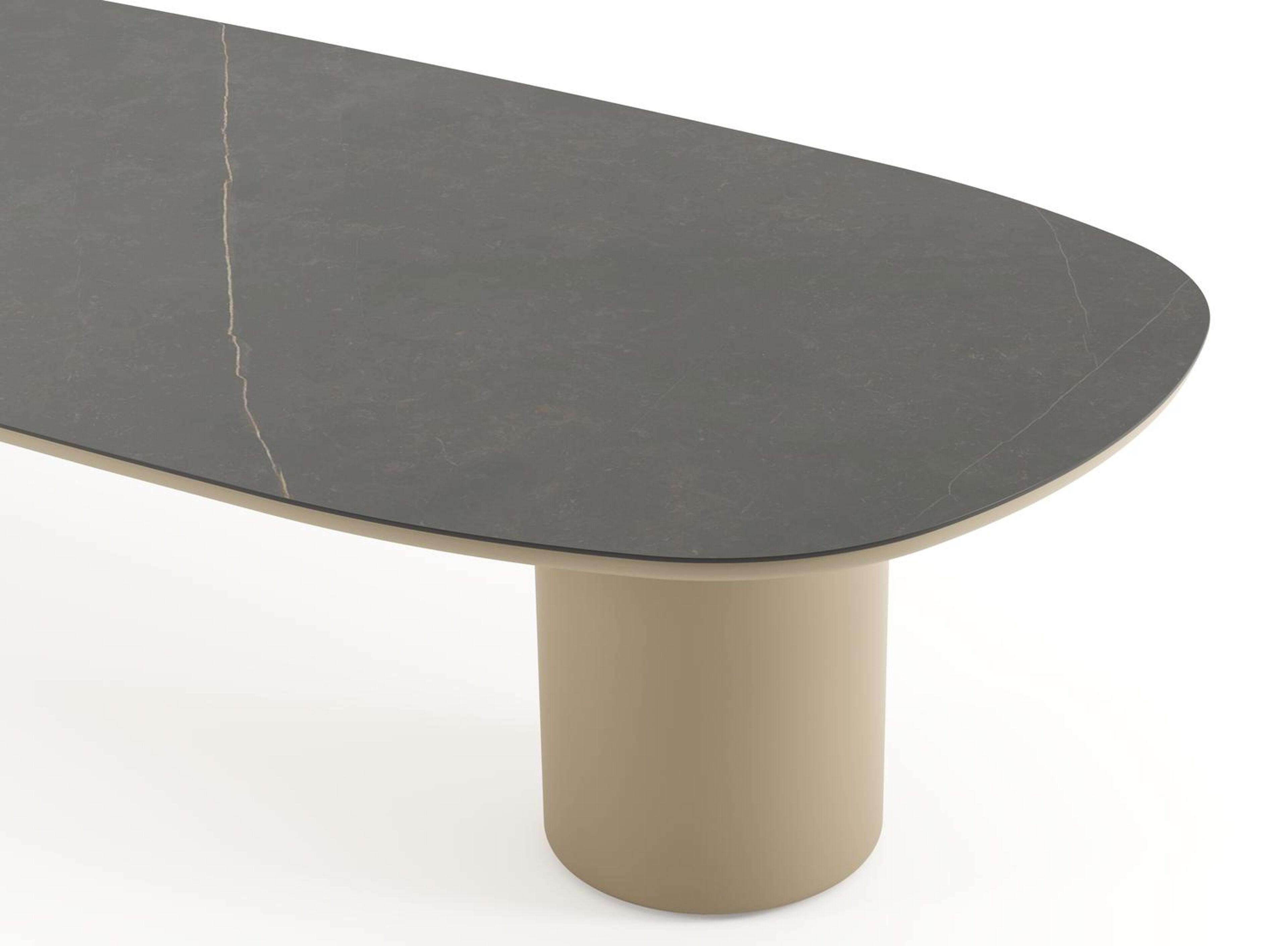 Table de jardin low dining Amico bombo en aluminium beige et céramique pleine Calatorao - Lg. 320 x Lrg. 130 x Haut. 61 cm