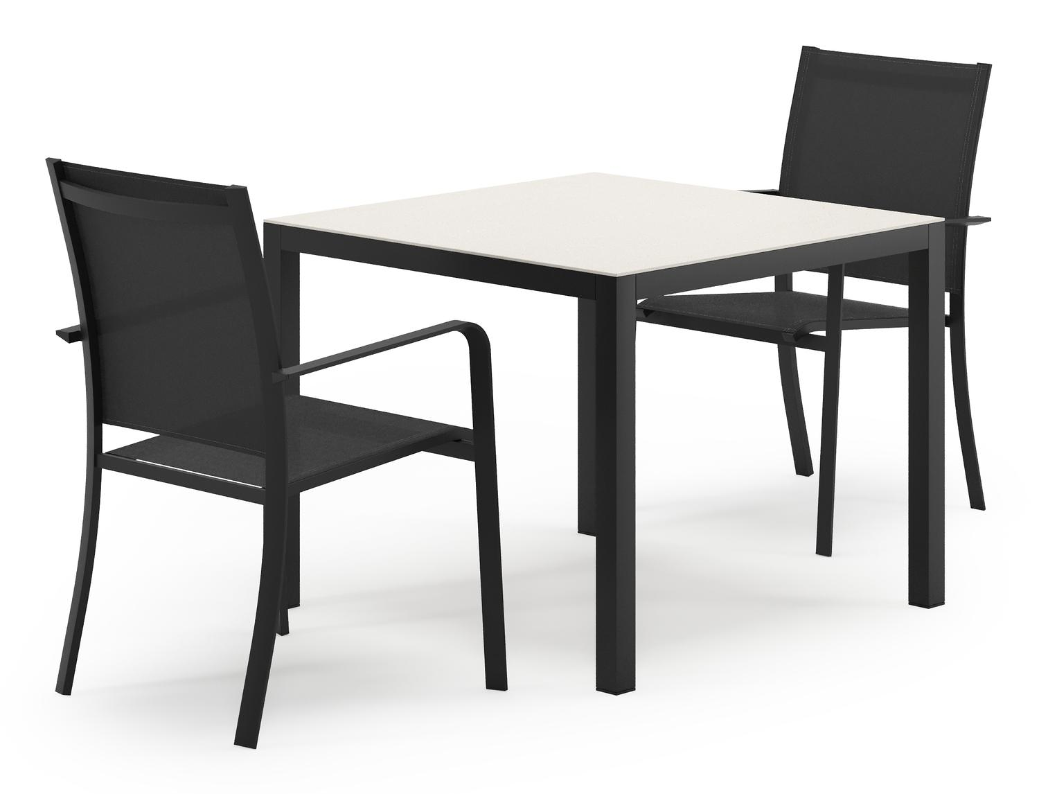 Ensemble de jardin Feltro en aluminium noir et sintered stone Crema minerale avec 2 chaises de jardin Calobra