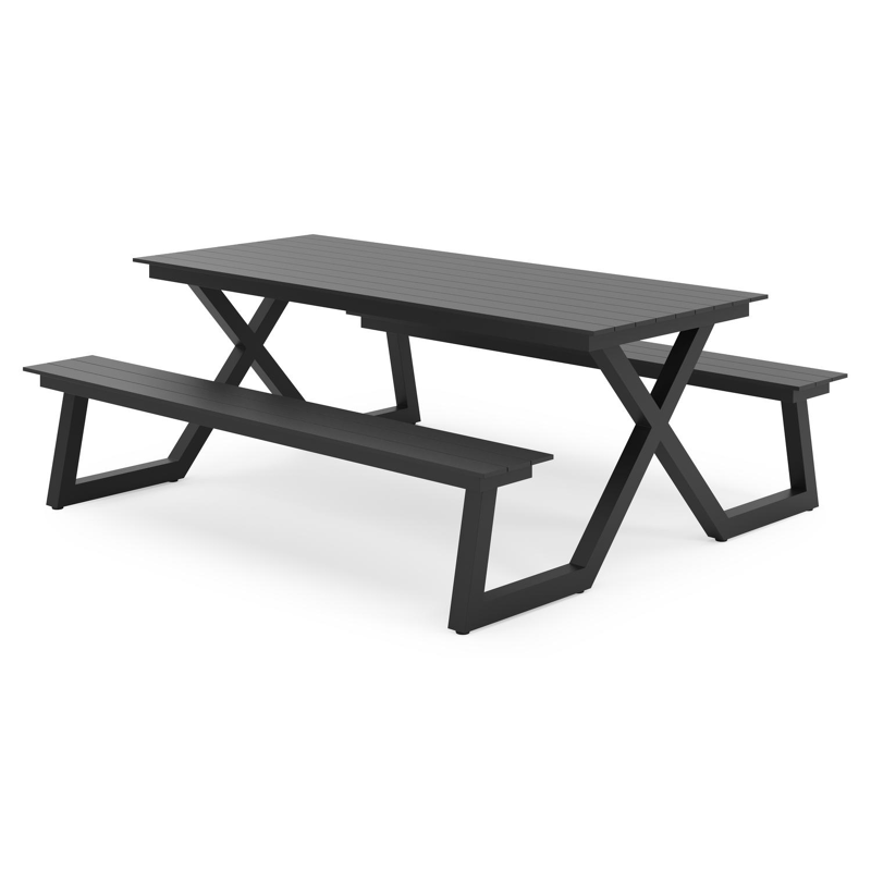 Table de pique-nique Mundo en aluminium noir - Lg 200 x Larg 174 x H 75 cm