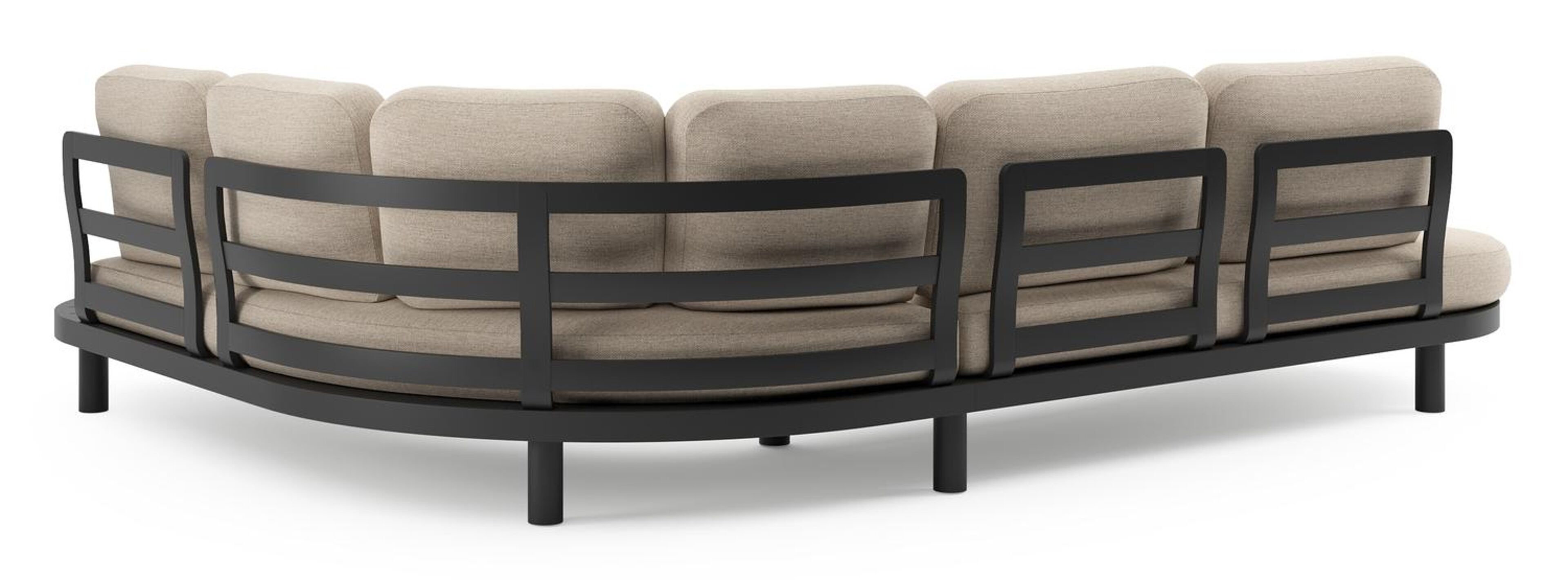 Palma loungehoek in zwart aluminium met rustic weather+ softtouch kussens en loungetafel