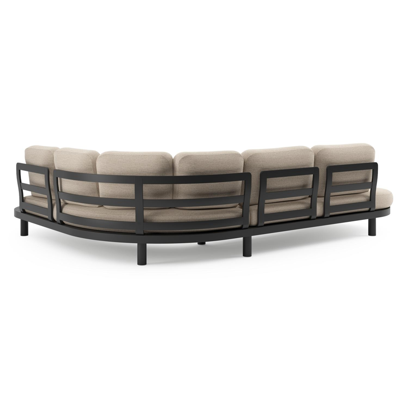 Palma loungehoek in zwart aluminium met rustic weather+ softtouch kussens en loungetafel