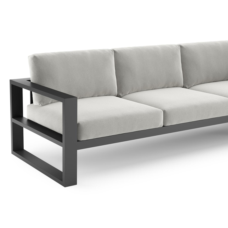 Verato loungehoek in zwart aluminium met lopi ash all weather sunbrella® luxe kussen