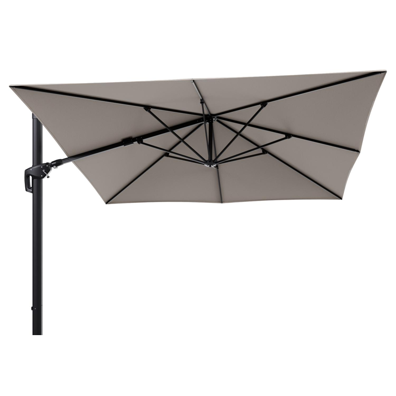 Minore zweefparasol tiltfunctie in zwart aluminium en parasoldoek in All Weather Sunbrella® Luxe Heritage Ash - L1 350 x L2: 350 cm (zonder voet)