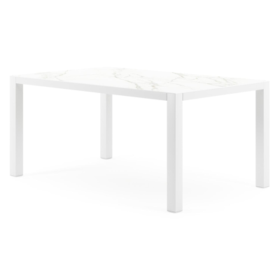 Como tuintafel in wit aluminium en volkeramiek calacatta - L 160 x B 100 x H 75 cm