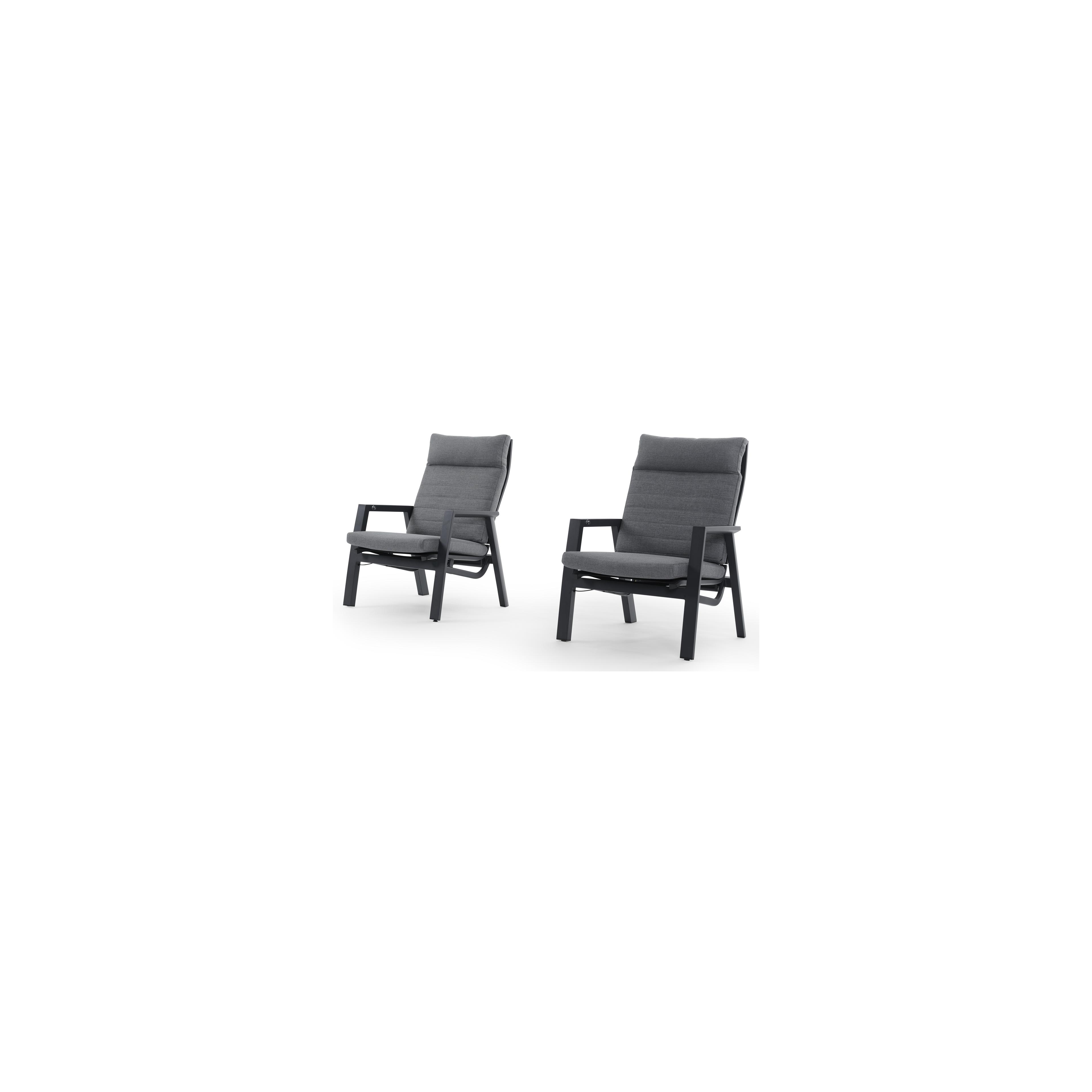 Set van 2 Prato verstelbare loungestoelen in zwart aluminium met grijs All Weather Olefin kussens
