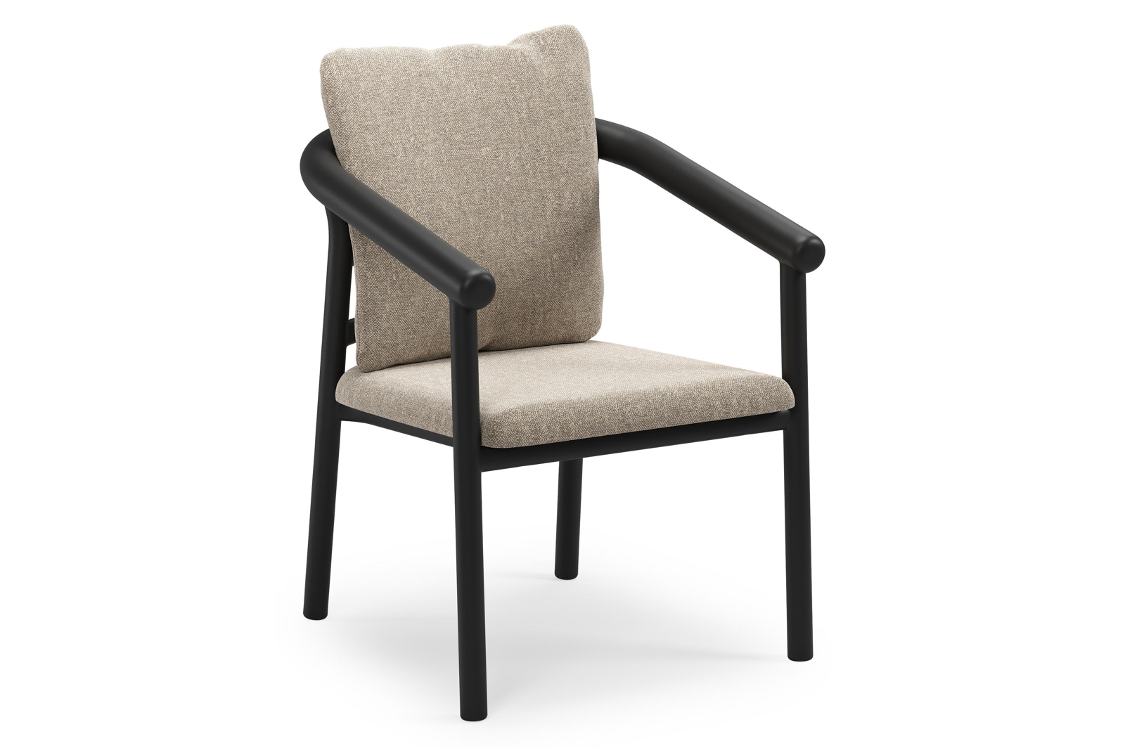 Amico stapelbare tuinstoel in zwart aluminium met stoelkussen in All Weather Sunbrella® Luxe Chartres Pewter