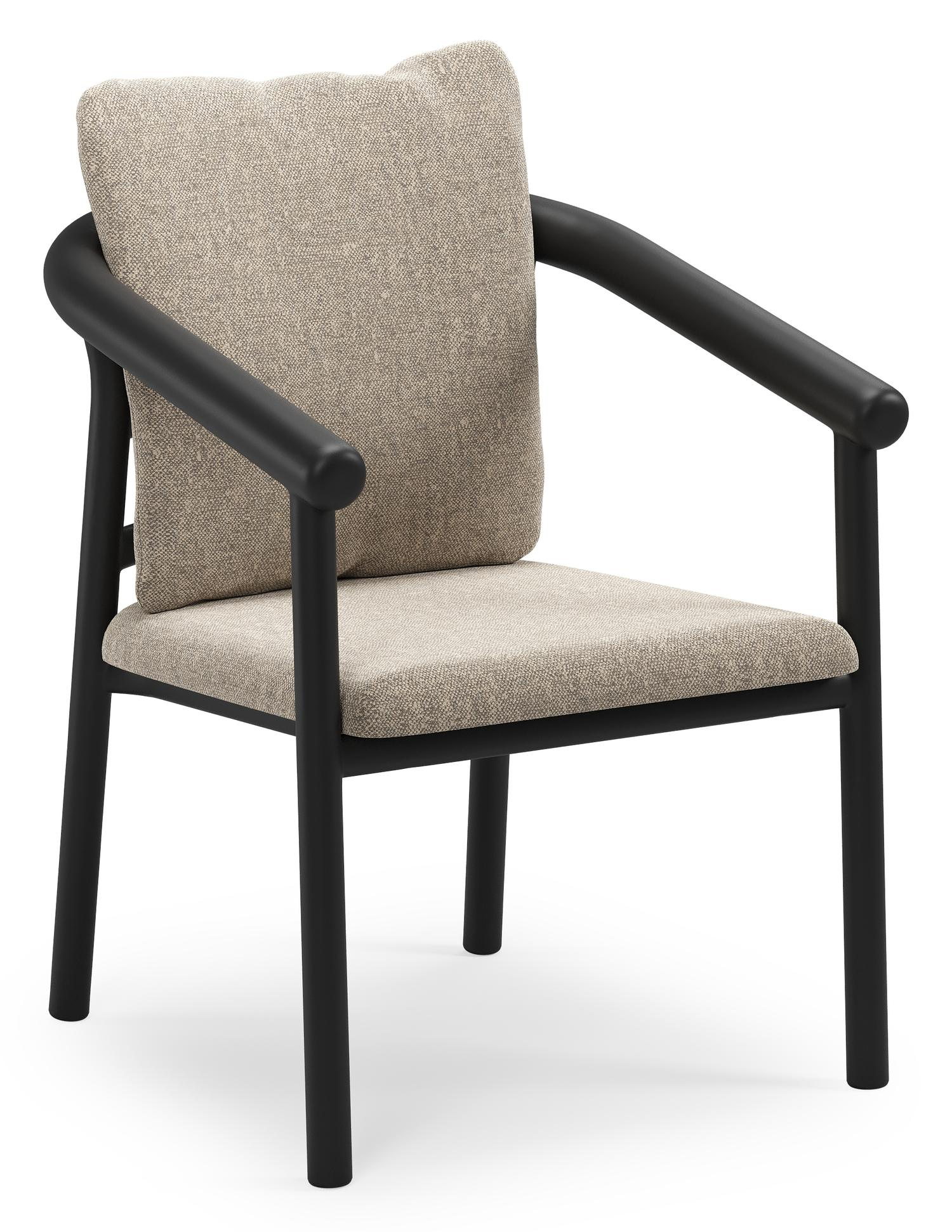 Amico stapelbare tuinstoel in zwart aluminium met stoelkussen in All Weather Sunbrella® Luxe Chartres Pewter