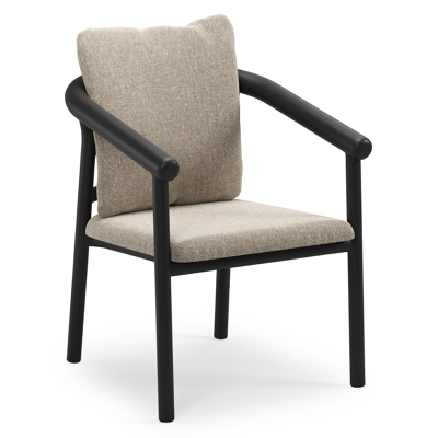 Amico stapelbare tuinstoel in zwart aluminium met stoelkussen in All Weather Sunbrella® Luxe Chartres Pewter