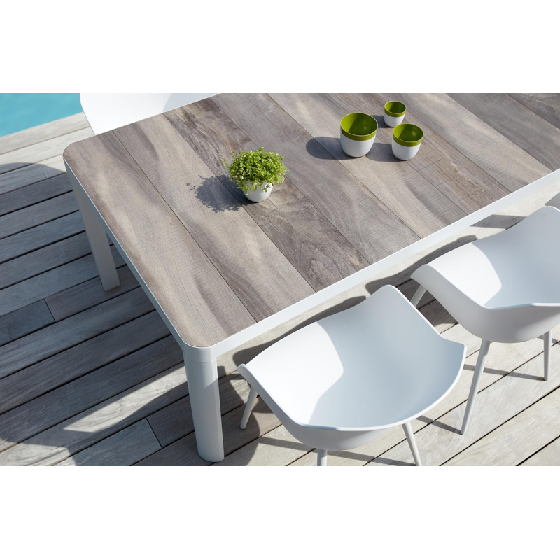 Ellara tuinset in wit aluminium en grijs keramische tegels tafelblad met 6 Paco tuinstoelen