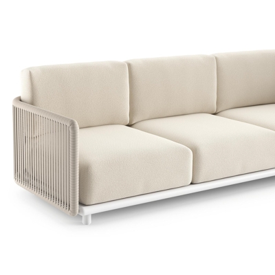 Organo loungehoek in wit aluminium en beige verticaal geweven luxe vlakke rope met althea off white All Weather Cosytica kussens