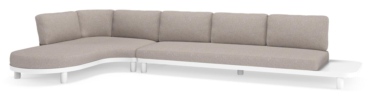 Salon de jardin d'angle Donato en aluminium blanc et coussins en all weather sunbrella® luxe Tundra Charcoal