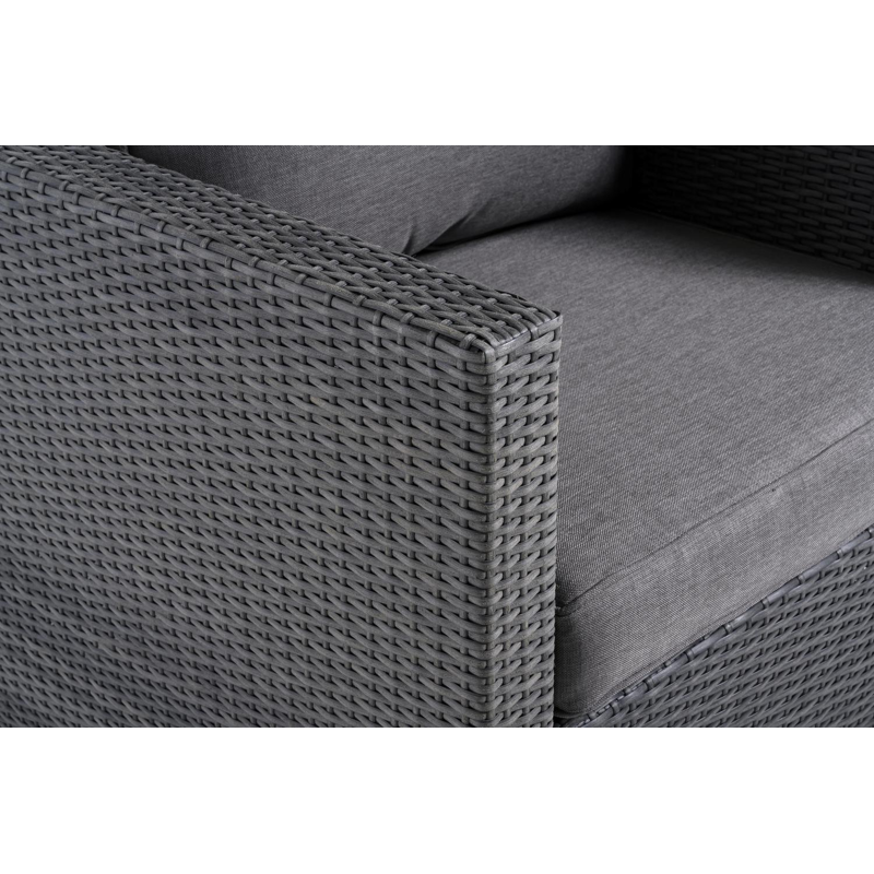 Gio loungehoek in zwart wicker en aluminium met grijs polyester kussen en loungetafel