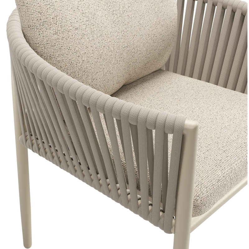 Chaise de jardin Organo en aluminium beige et corde luxe plate beige tissée verticalement avec coussin en All Weather Cosytica Marbella Beige