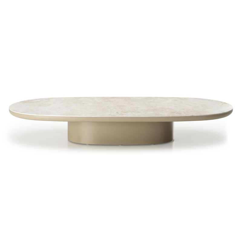 Table de basse Amico bombo en aluminium beige et céramique pleine Rapolano - Lg. 171 x Lrg. 89 x Haut. 24 cm