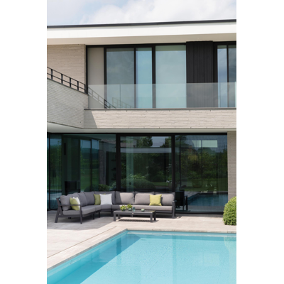 Aurano loungehoek in zwart aluminium met grijs weather+ softtouch kussens