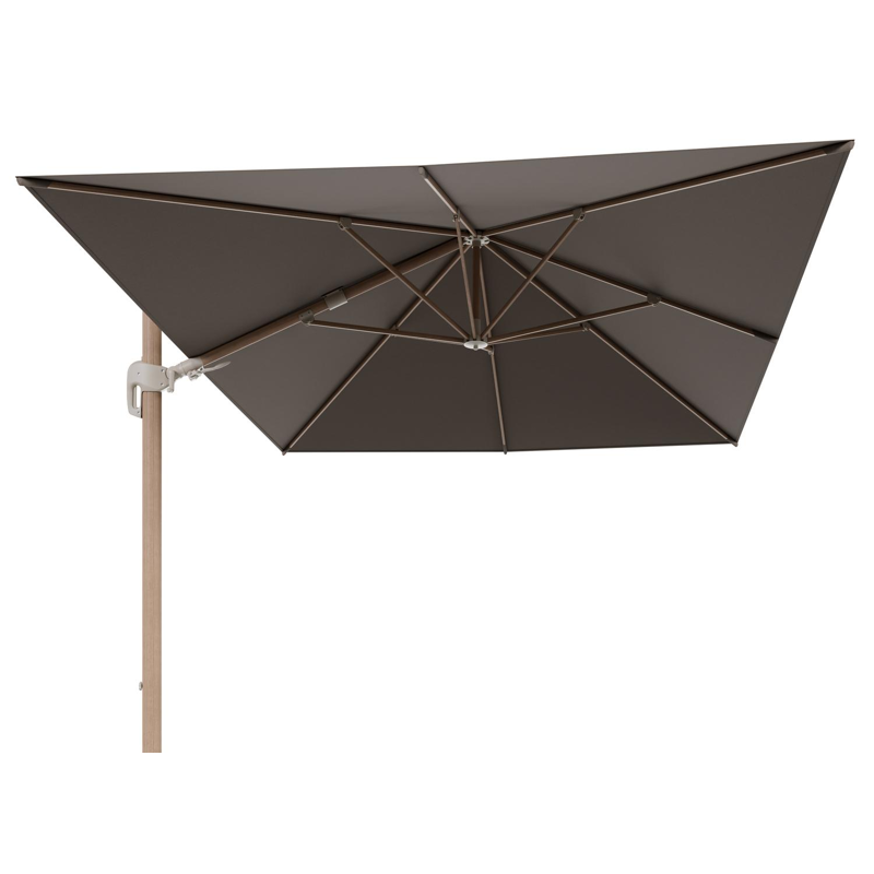 Rufina zweefparasol tiltfunctie in houtlook aluminium en parasoldoek in All Weather Sunbrella® Luxe Natte Heather Grey - L1 400 x L2 300 cm (zonder voet) (zonder voet)