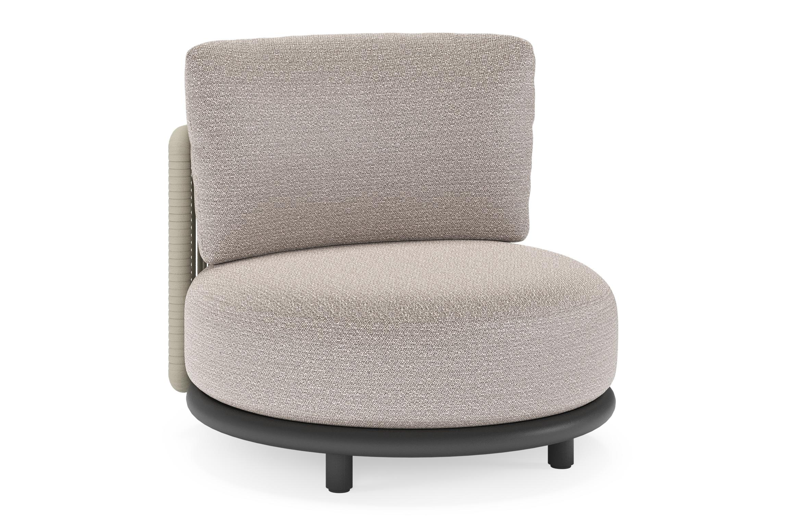 Lomano loungestoel in zwart aluminium en beige verticaal geweven luxe vlakke rope met Wander Granite all weather sunbrella® luxe