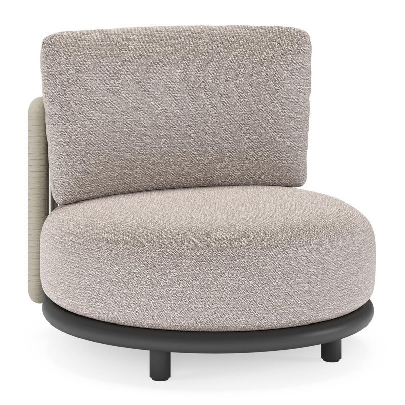 Lomano loungestoel in zwart aluminium en beige verticaal geweven luxe vlakke rope met Wander Granite all weather sunbrella® luxe