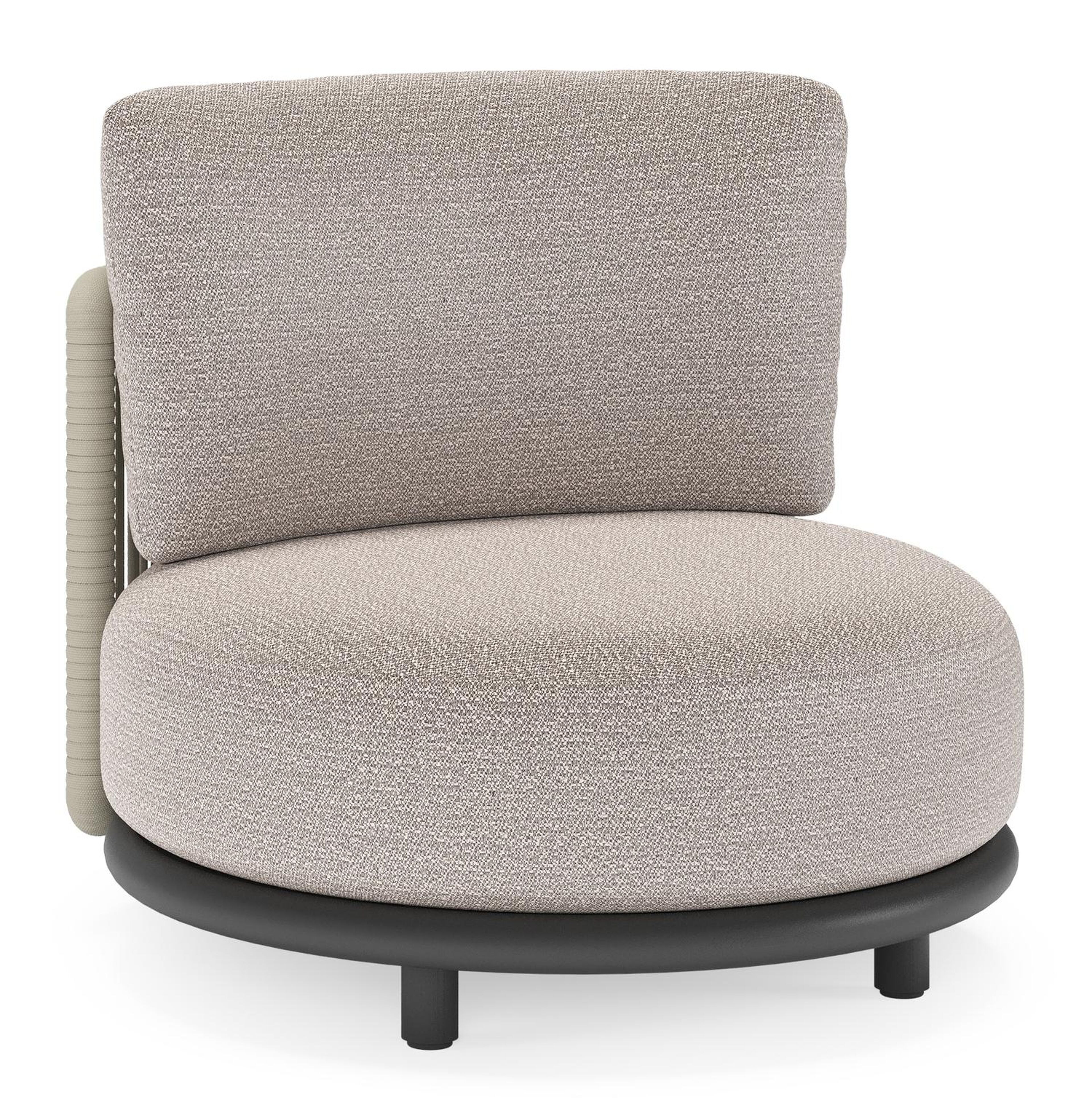 Lomano loungestoel in zwart aluminium en beige verticaal geweven luxe vlakke rope met Wander Granite all weather sunbrella® luxe