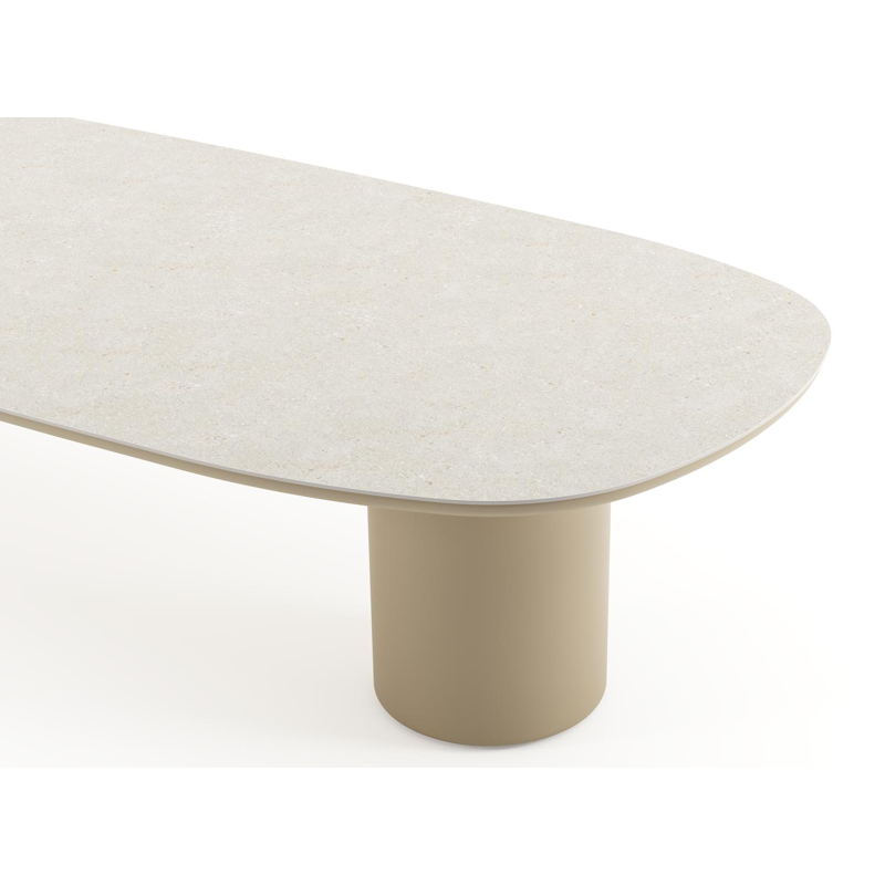 Amico low dining tuintafel bombo in beige aluminium en volkeramiek Shilin - L 320 x B 130 x H 61 cm