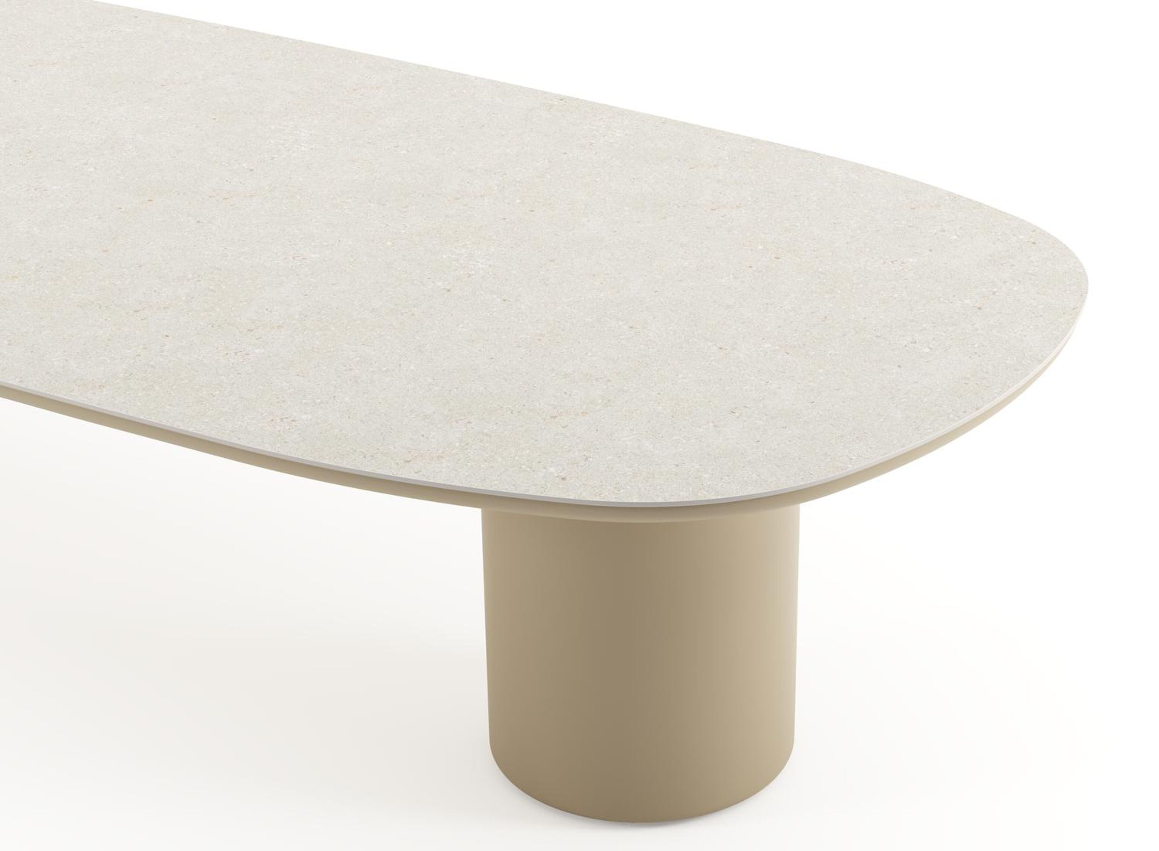 Table de jardin low dining Amico bombo en aluminium beige et céramique pleine Shilin - Lg. 320 x Lrg. 130 x Haut. 61 cm