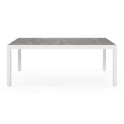 Oviedo tuinset met verlengbare tafel in wit aluminium en grijs keramische print tafelblad met 8 stapelbare Oviedo tuinstoelen