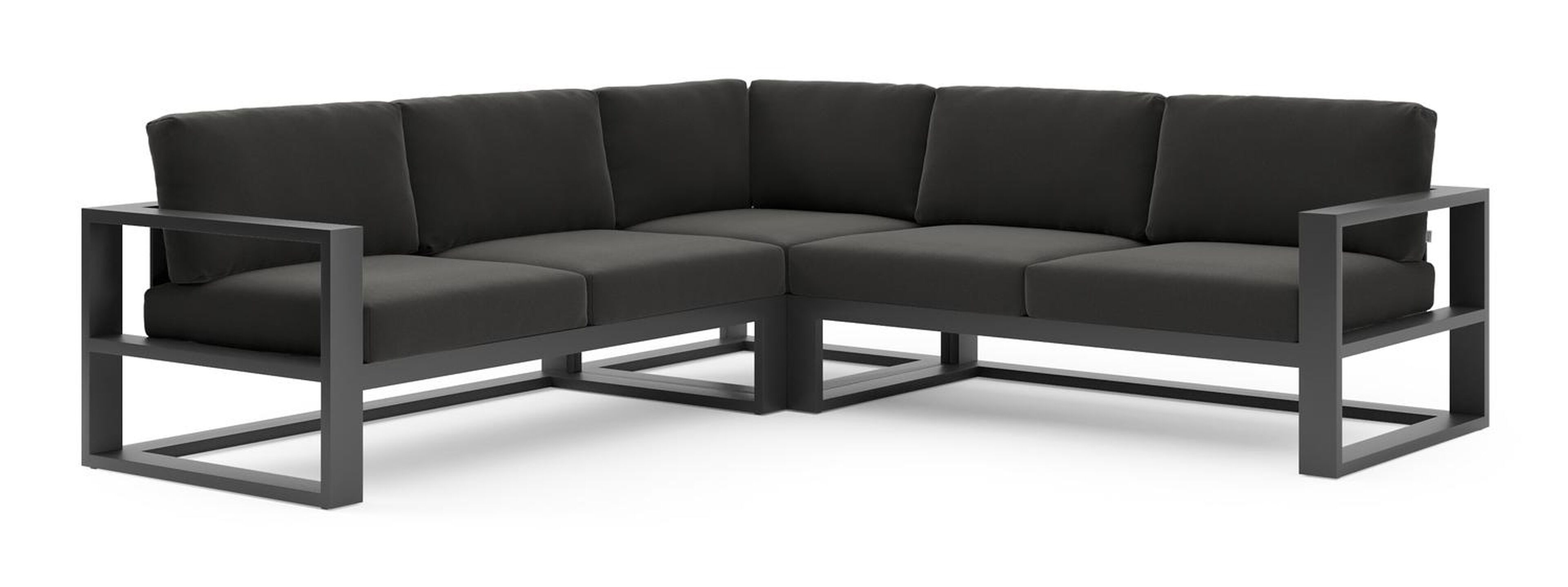 Salon de jardin d'angle Verato en aluminium noir et coussins en all weather sunbrella® luxe natte sooty