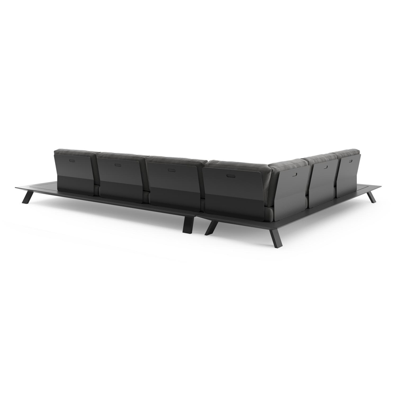 Cesano loungehoek in zwart aluminium met natte charcoal chine all weather sunbrella® luxe kussens