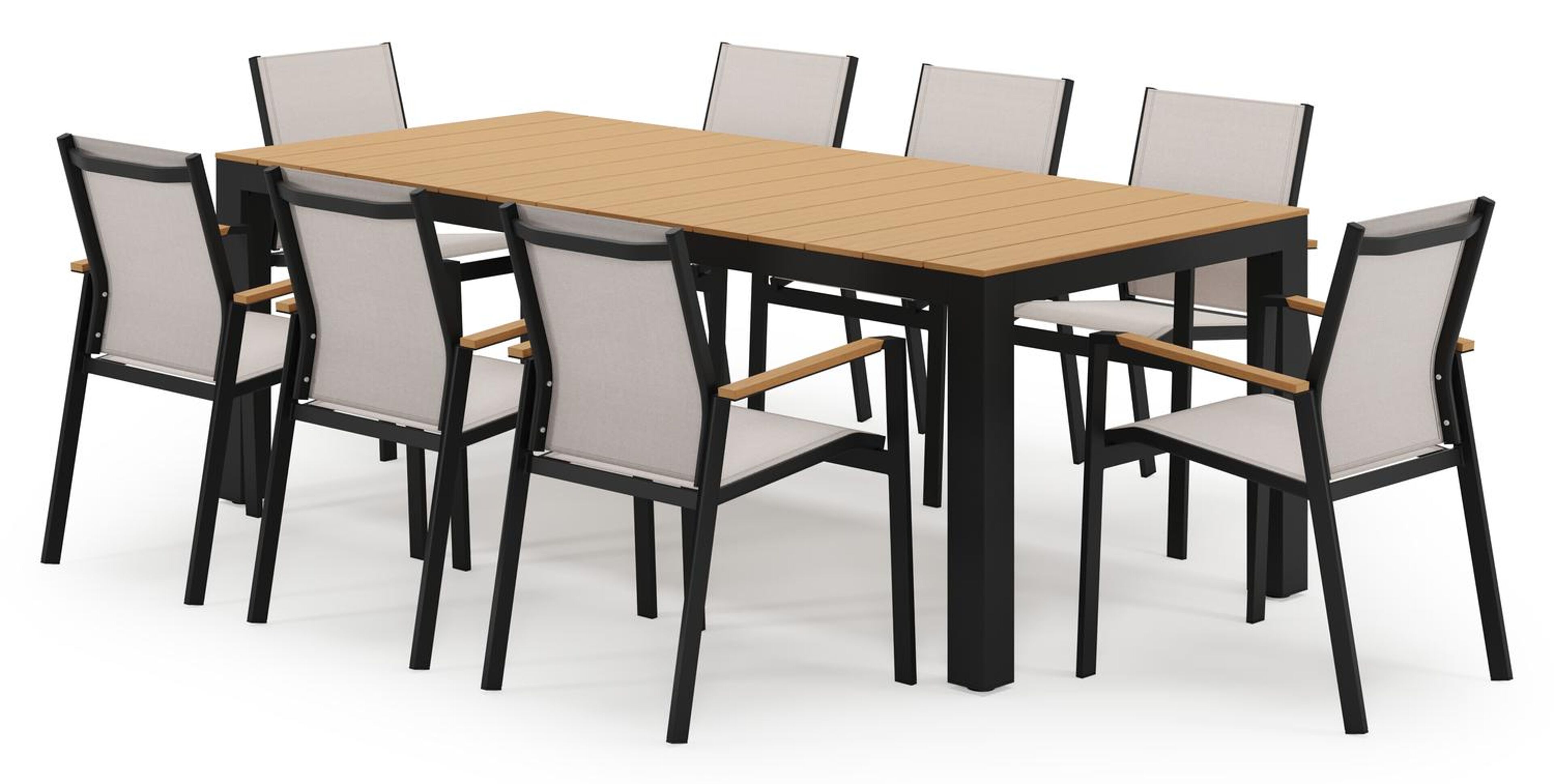 Ensemble de jardin Calzo en aluminium noir et polywood avec 8 chaises de jardin empilable Bahia