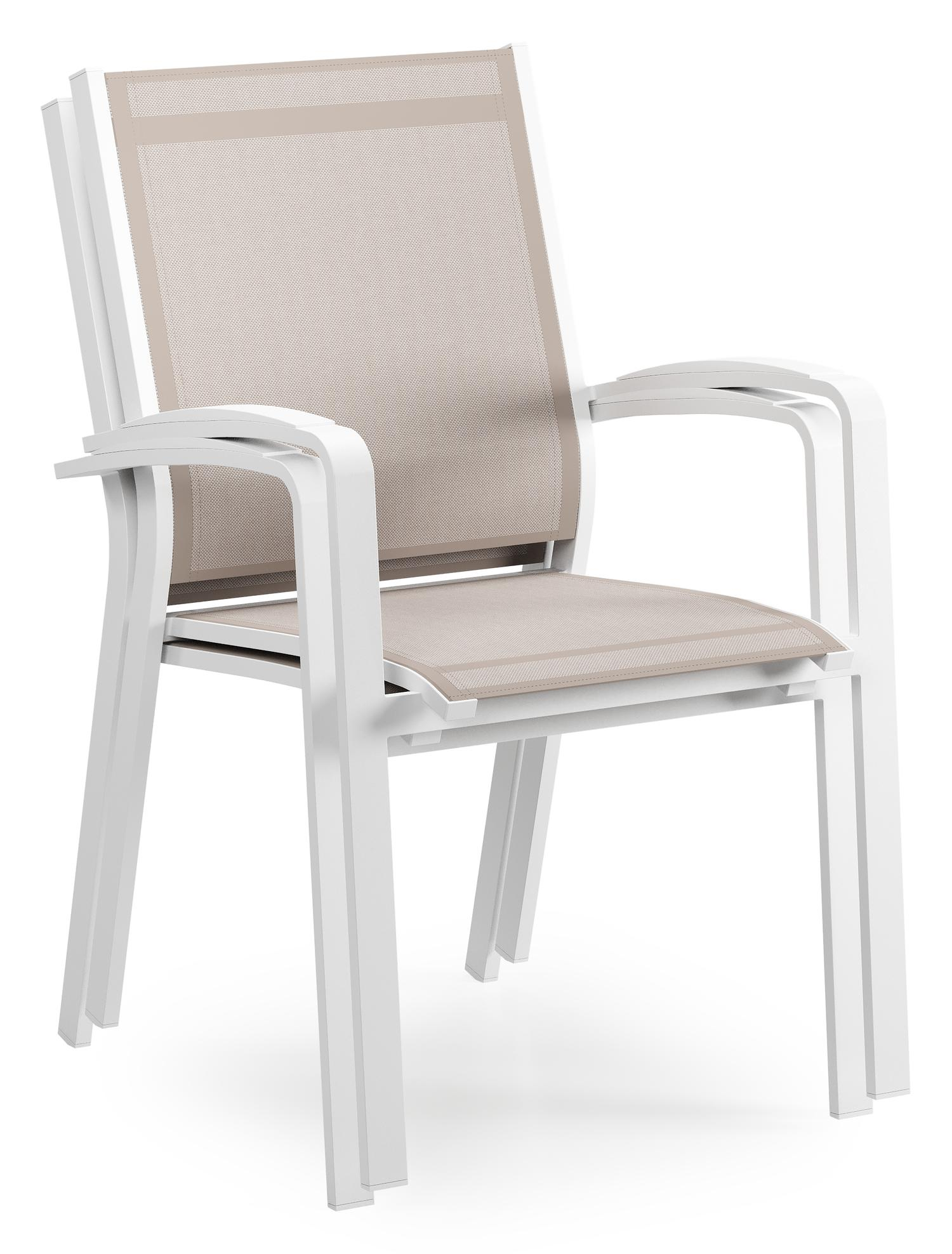 Chaise de jardin empilable Lioni en aluminium blanc et textilène simple beige 