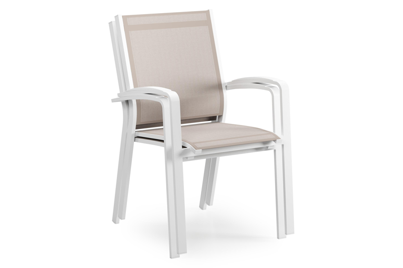 Lioni stapelbare tuinstoel in wit aluminium en beige single textilene
