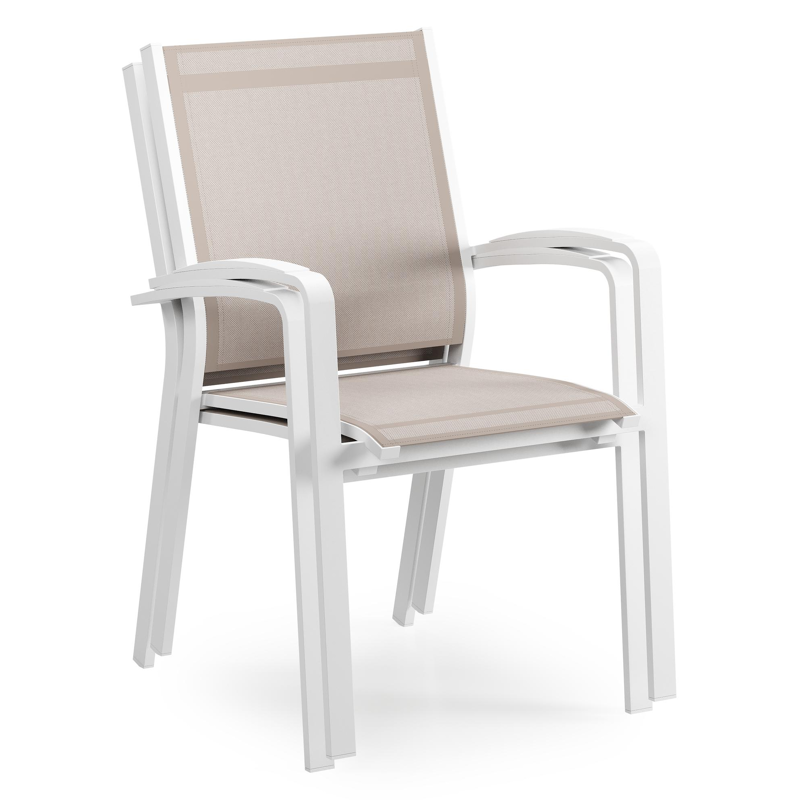 Lioni stapelbare tuinstoel in wit aluminium en beige single textilene