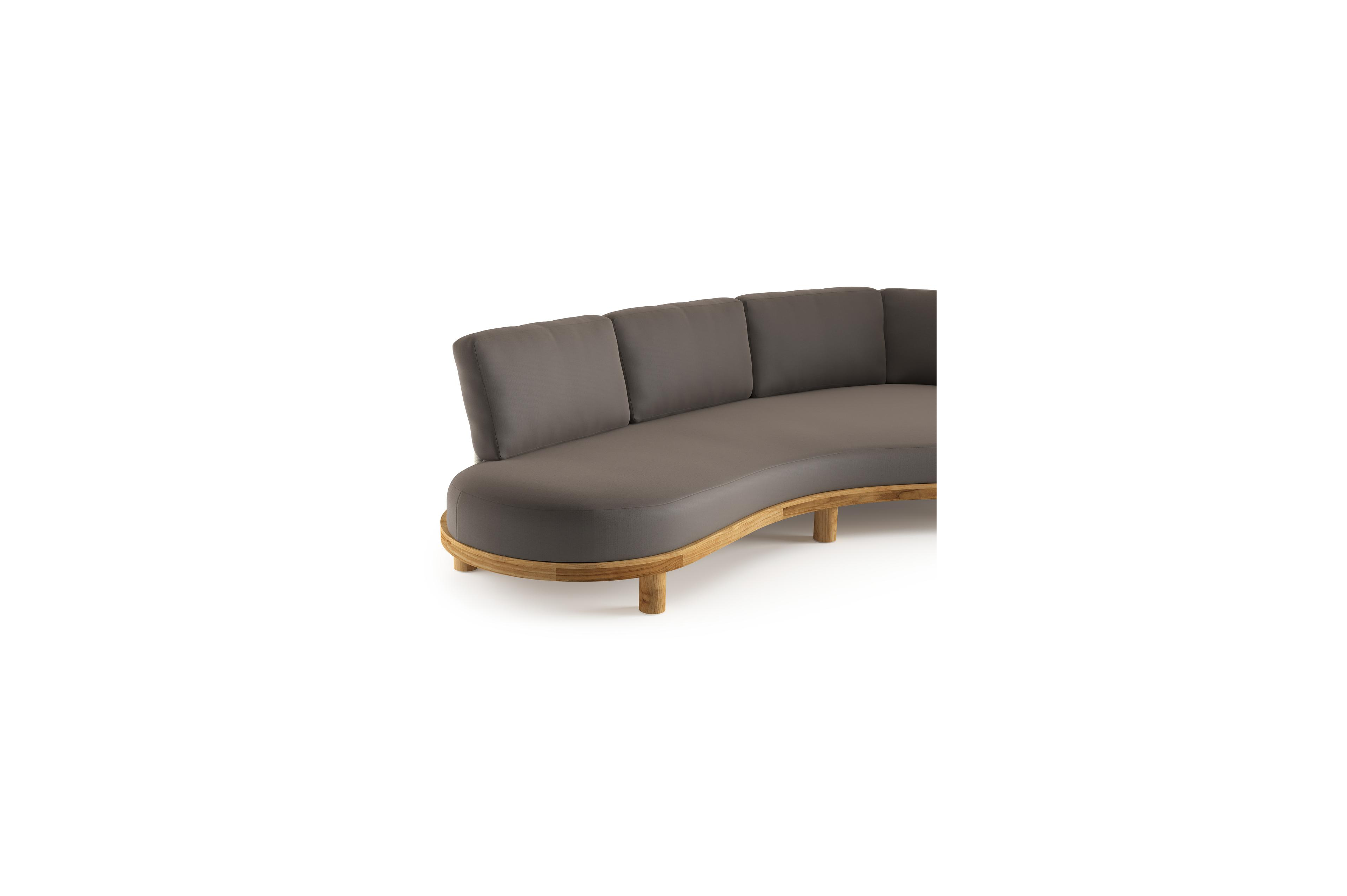 Donato loungebank in teak met natte nature grey all weather sunbrella® luxe kussen