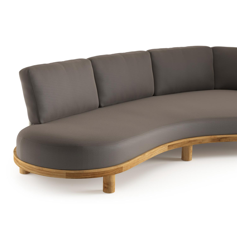 Donato loungebank in teak met natte nature grey all weather sunbrella® luxe kussen