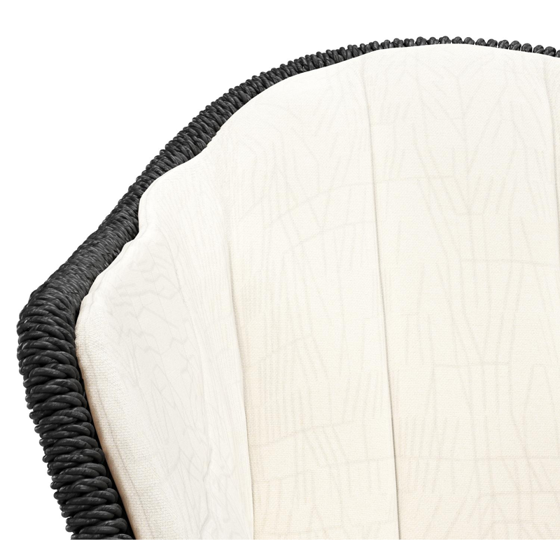Pagino tuinstoel in zwart aluminium en zwart ronde wicker met zitkussen in All Weather Sunbrella® Luxe Natte White