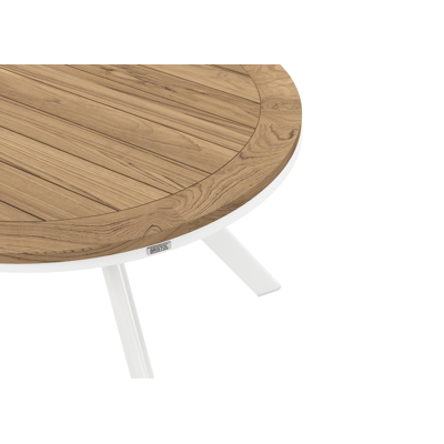 Viaro tuinset in wit aluminium en colour finish teak tafelblad met 4 Rivo tuinstoelen