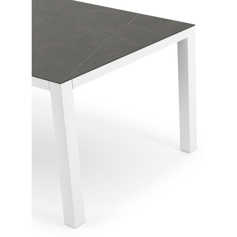 Table de jardin Como rectangulaire en aluminium blanc et céramique pleine Calatorao - Lg. 160 x Lrg. 100 x Haut. 75 cm