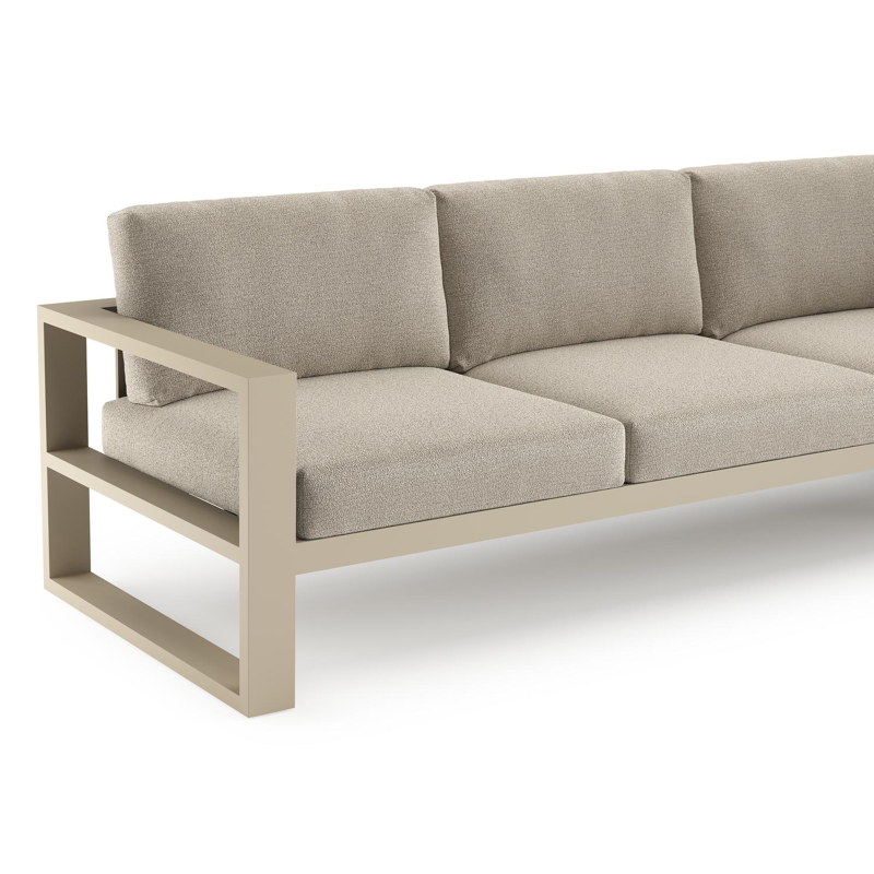 Salon de jardin d'angle Verato en aluminium beige et coussins en all weather cosytica catania sand