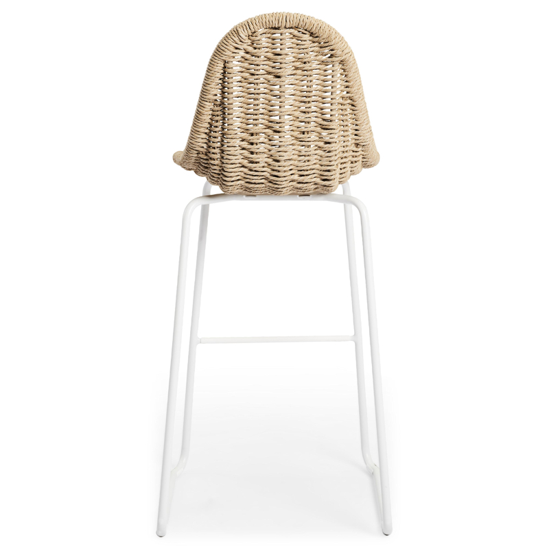 Pagino barstoel in wit aluminium en naturel wicker