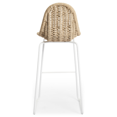 Pagino barstoel in wit aluminium en naturel wicker