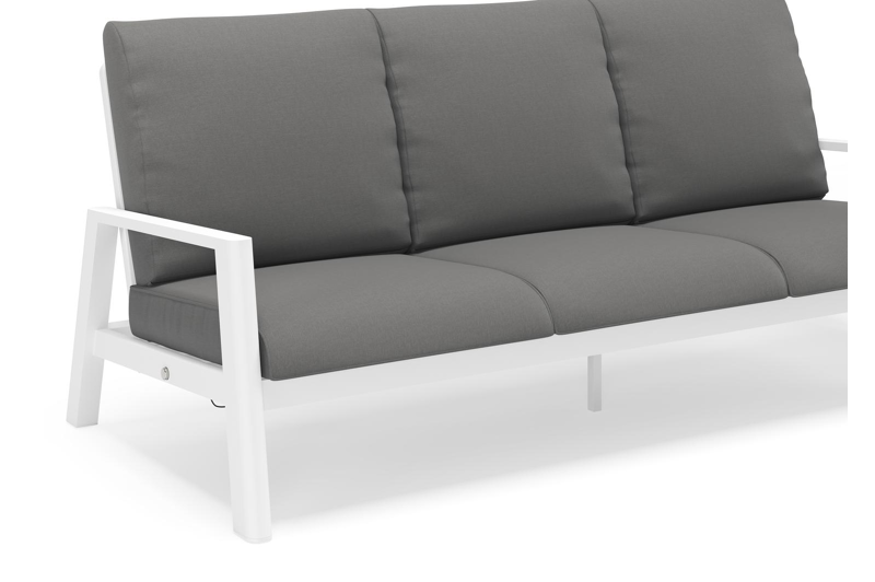 Cirello loungeset in wit aluminium met natte charcoal chine all weather sunbrella® luxe kussens