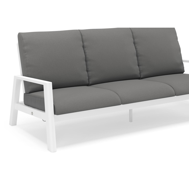 Cirello loungeset in wit aluminium met natte charcoal chine all weather sunbrella® luxe kussens