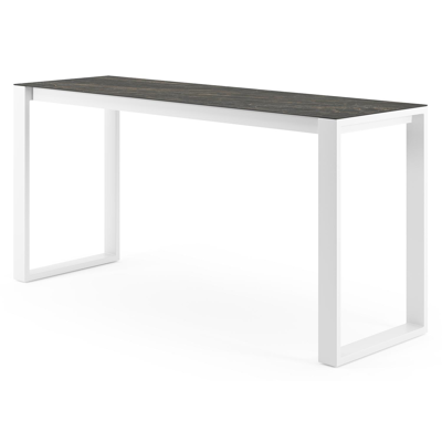 Table de bar Verato en aluminium blanc et céramique pleine Black Obsession - Lg. 220 x Lrg. 70 x Haut. 105 cm