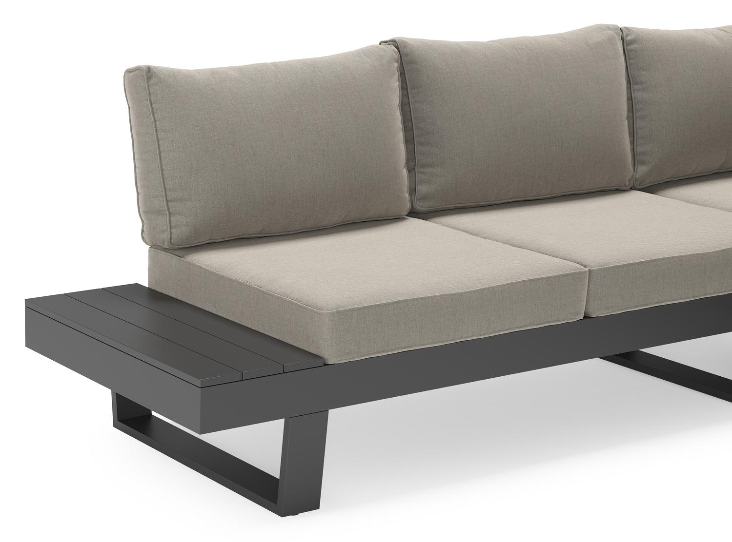 Salon de jardin d'angle Alora en aluminium noir avec coussins en weather+ softtouch gris