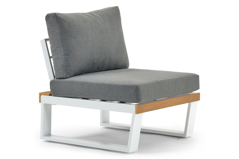 Campelo loungezetel tussenstuk in wit aluminium en polywood met grijs polyester kussen