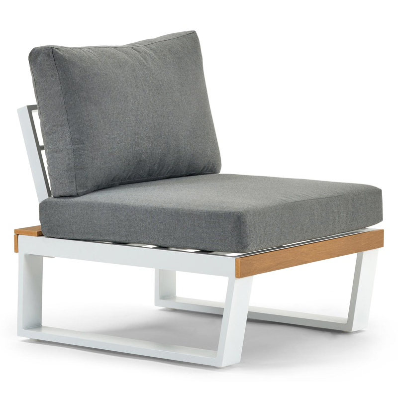 Campelo loungezetel tussenstuk in wit aluminium en polywood met grijs polyester kussen