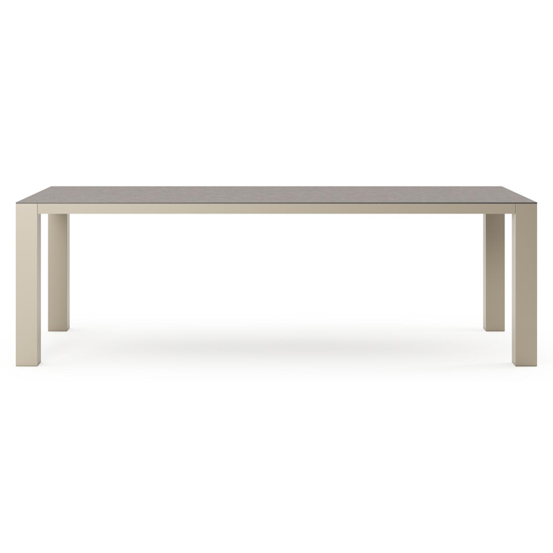 Table de jardin Nano rectangulaire en aluminium beige et céramique pleine Wulong - Lg. 240 x Lrg. 100 x Haut. 75 cm