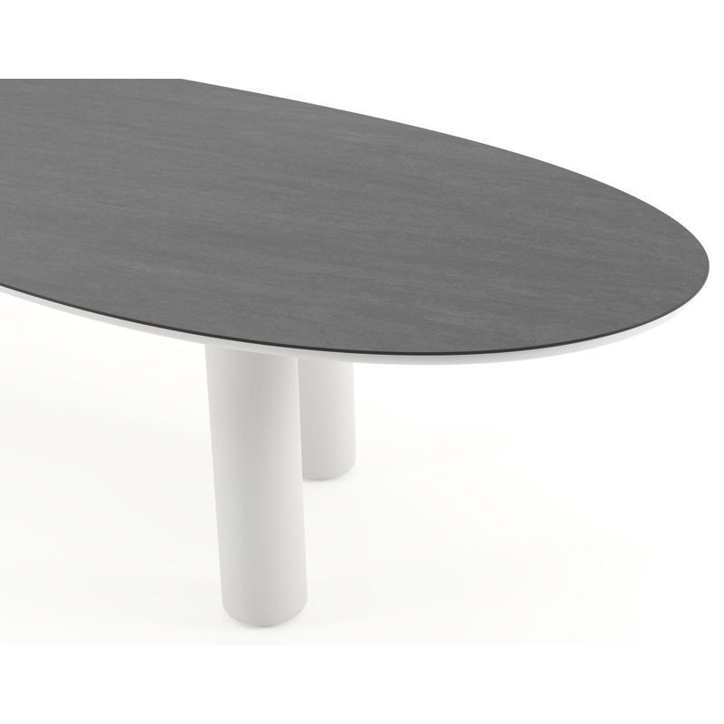 Table de jardin Amico organique en aluminium blanc et céramique pleine Basalt Black - Lg. 320 x Lrg. 120 x Haut. 73.5 cm