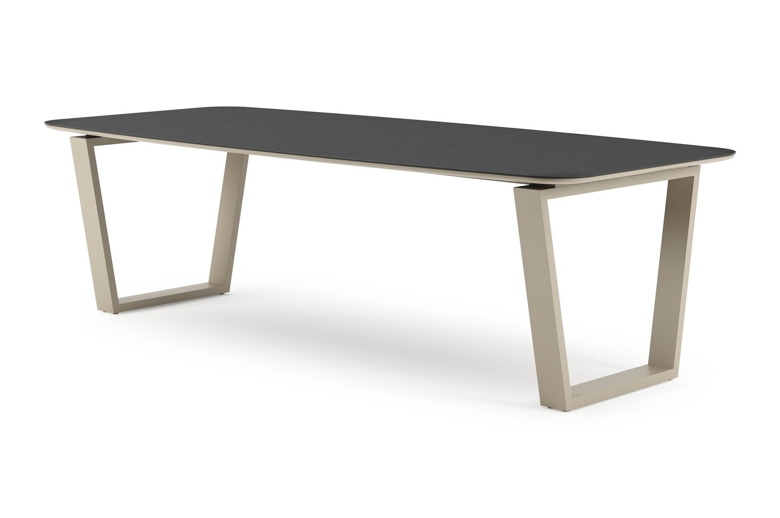 Table de jardin Pagino forme de bateau en aluminium beige et céramique pleine Nero Black - Lg. 255 x Lrg. 115 x Haut. 73 cm