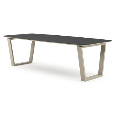 Pagino tuintafel bootvorm in beige aluminium en volkeramiek Nero Black - L 255 x B 115 x H 73 cm